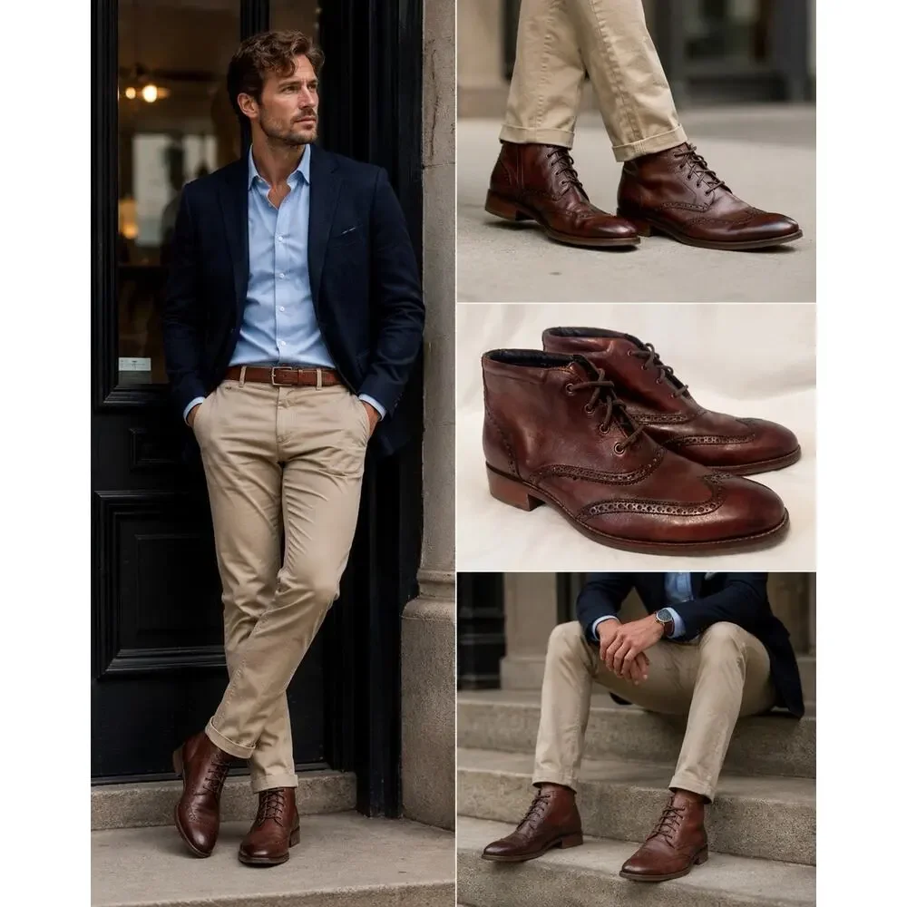 Cole Haan Liam Chukka II Wingtip Oxford Leather Boots Brown Brogue Ankle Men 10M